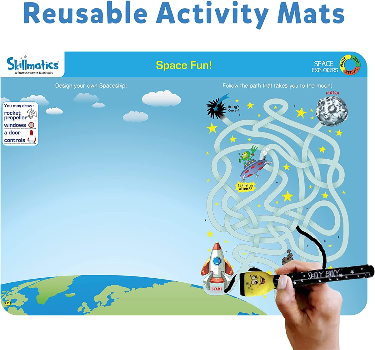 Skillmatics Space Explorers Write and Wipe Activity Mats