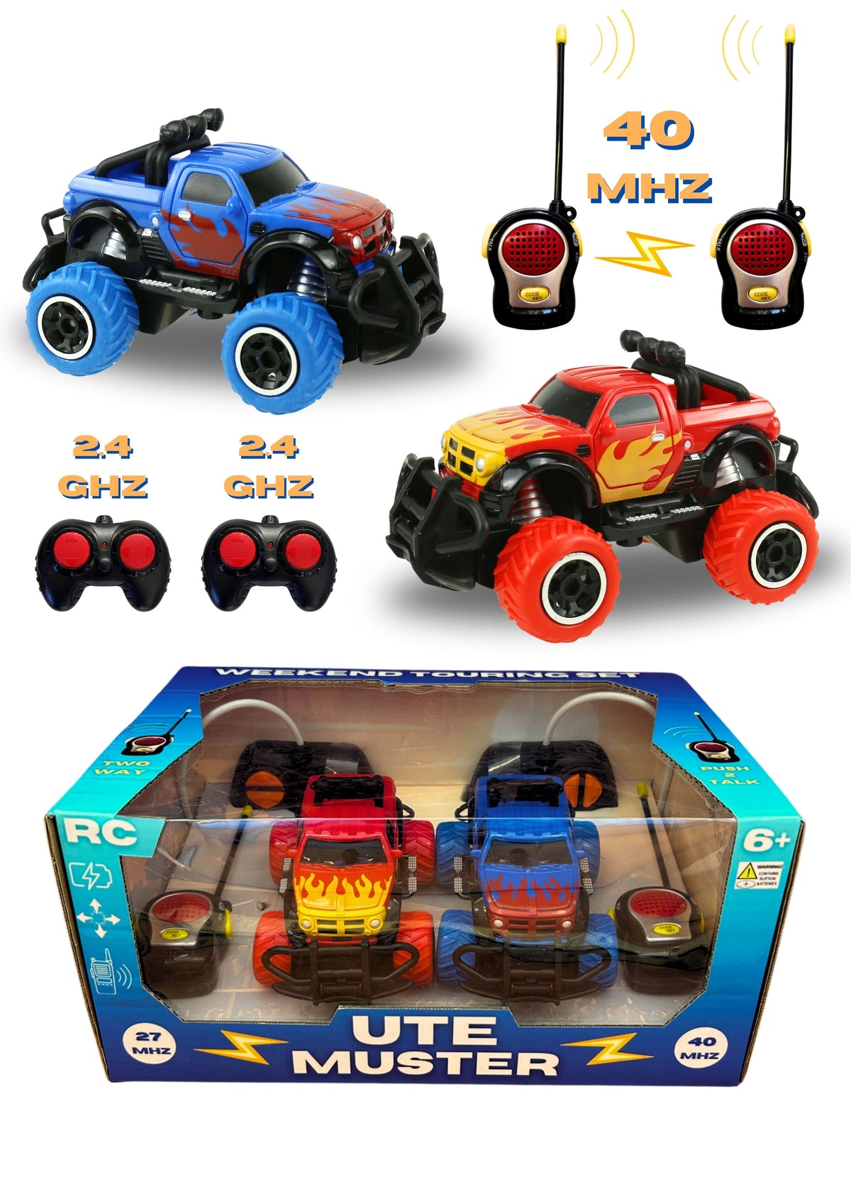 R/C Ute Muster 2 Utes and 2 Walkie Talkies - req 8 x AA batteries, walkie talkie batteries included