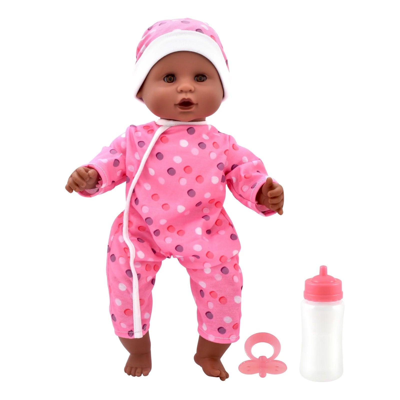 Dolls World Soft Body Baby Joy 38cm (15") - Pink Romper with Spots