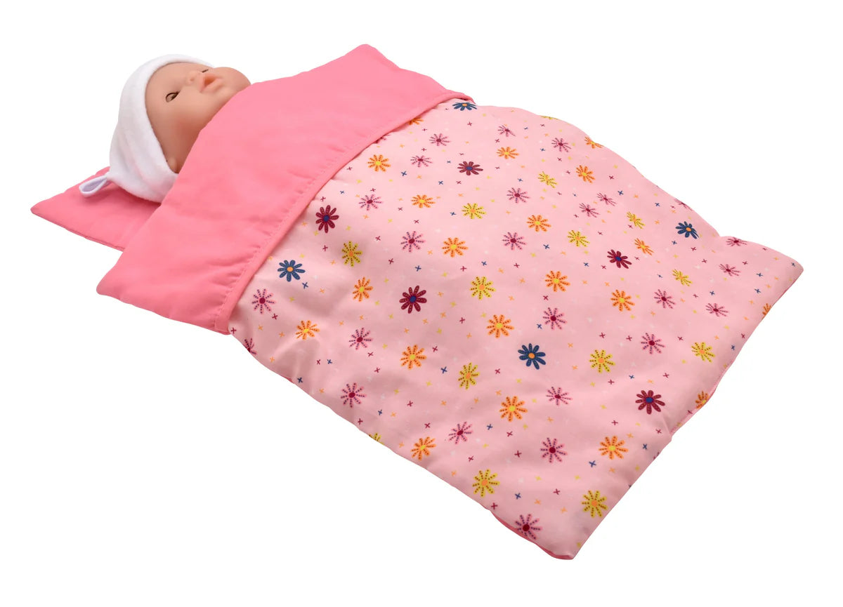 Dolls World Quilt &amp; Pillow Pink with Flowers