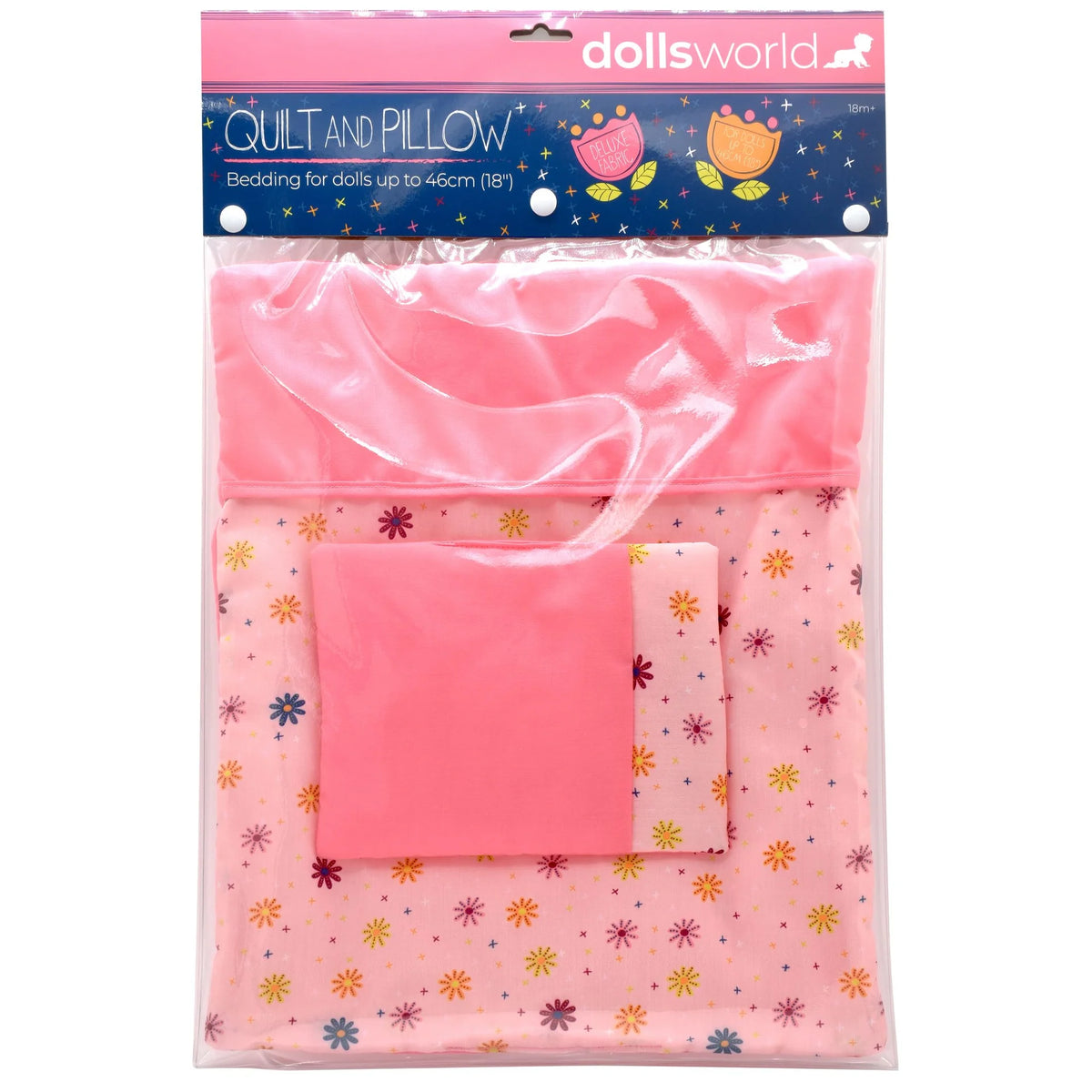 Dolls World Quilt &amp; Pillow Pink with Flowers