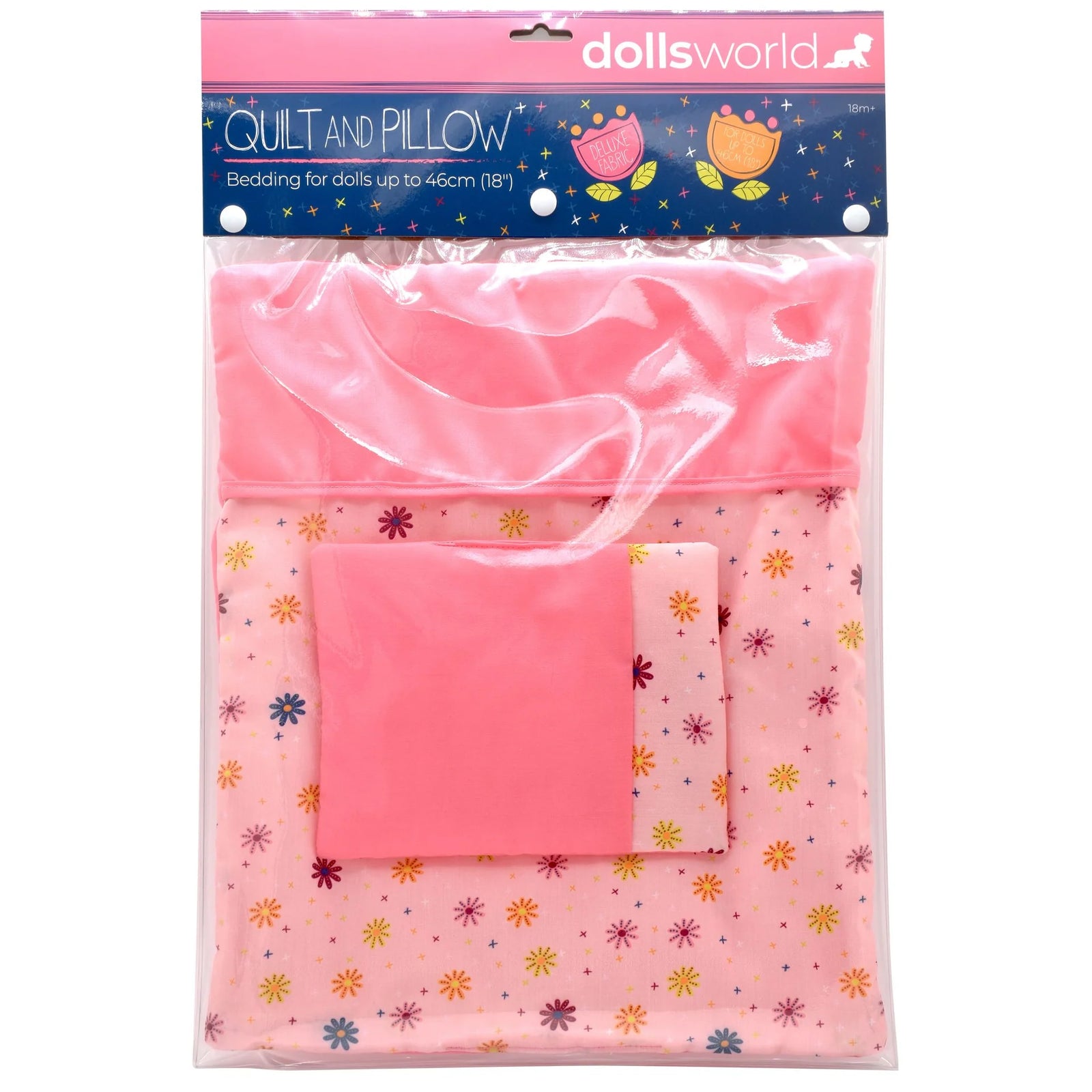 Dolls World Quilt & Pillow Pink with Flowers