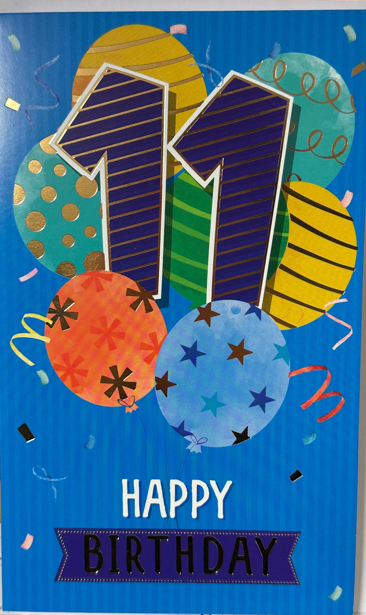 Birthday Card Age 11 Happy Birthday Blue Balloon Design