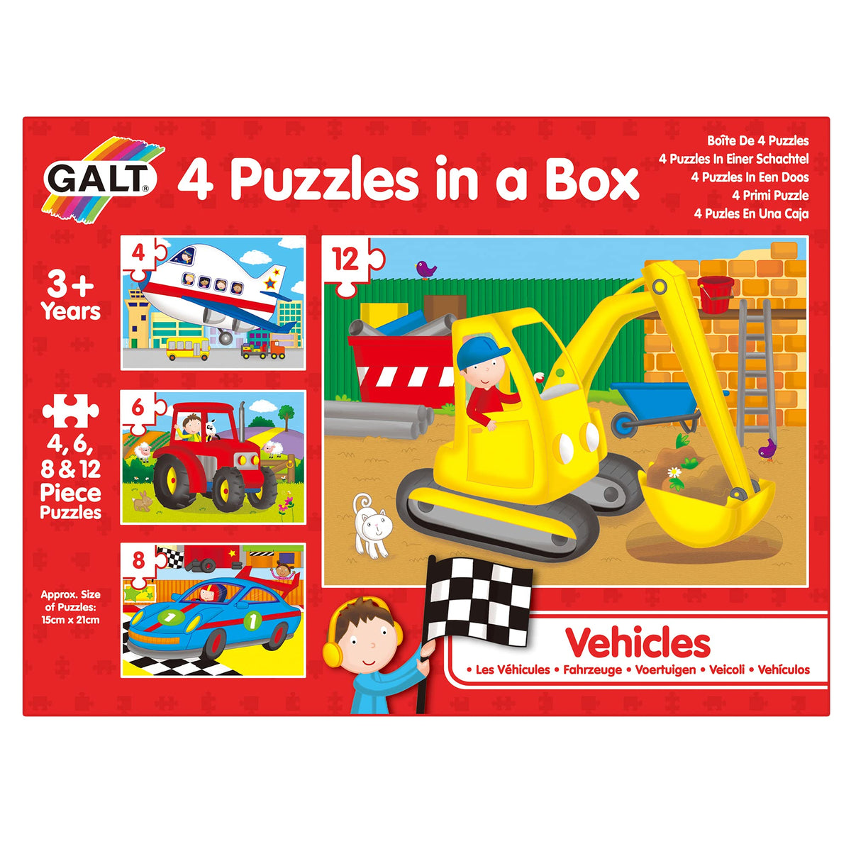 Galt 4 Puzzles In A Box - Vehicles