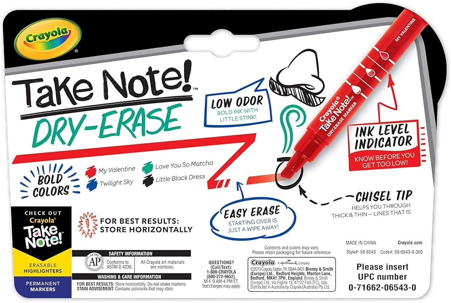 Crayola Take Note Chisel Tip White Board Markers 4Pk