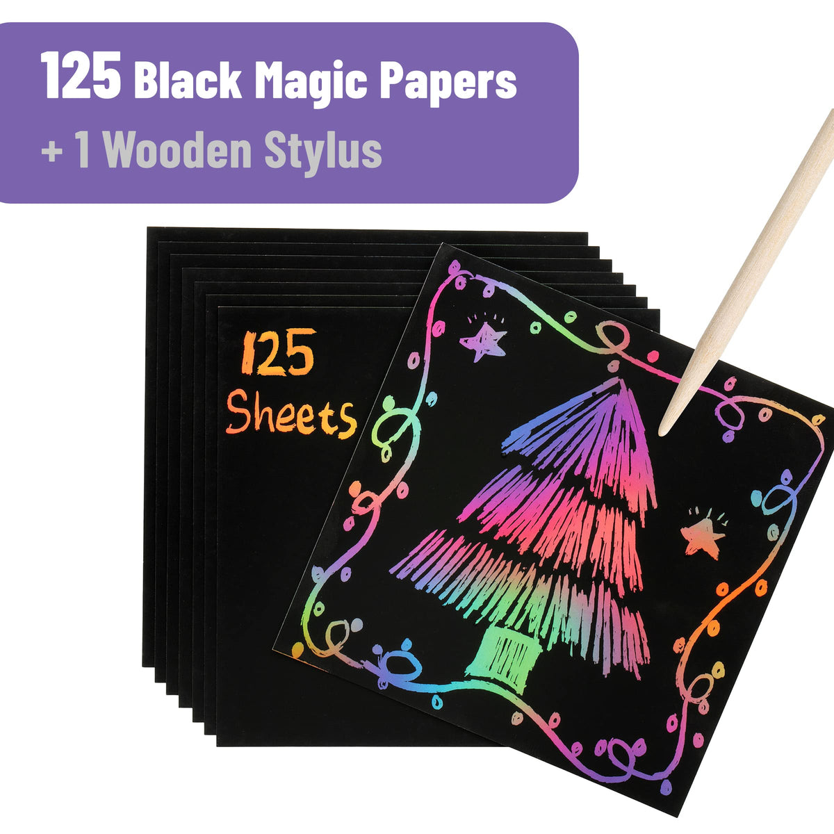 M&amp;D5945 Rainbow Scratch Art Notes 125 Pages + Wooden Stylus