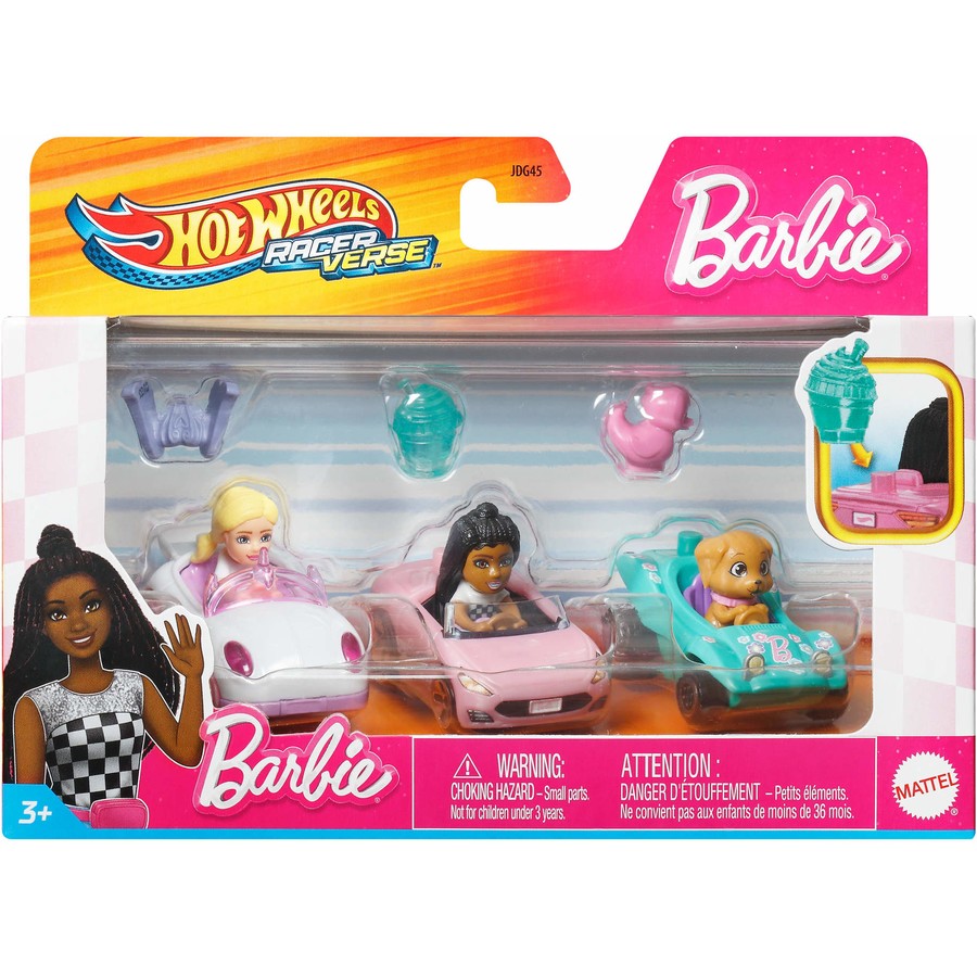 Hot Wheels RacerVerse Barbie 3 Pack Vehicles (Ken, Barbie, Theresa)
