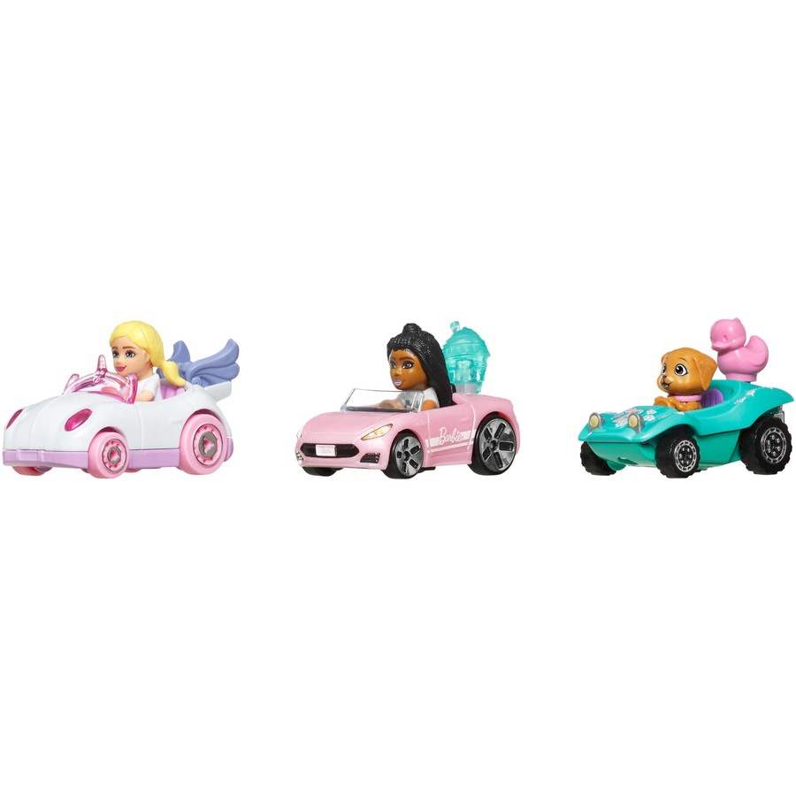 Hot Wheels RacerVerse Barbie 3 Pack Vehicles (Ken, Barbie, Theresa)