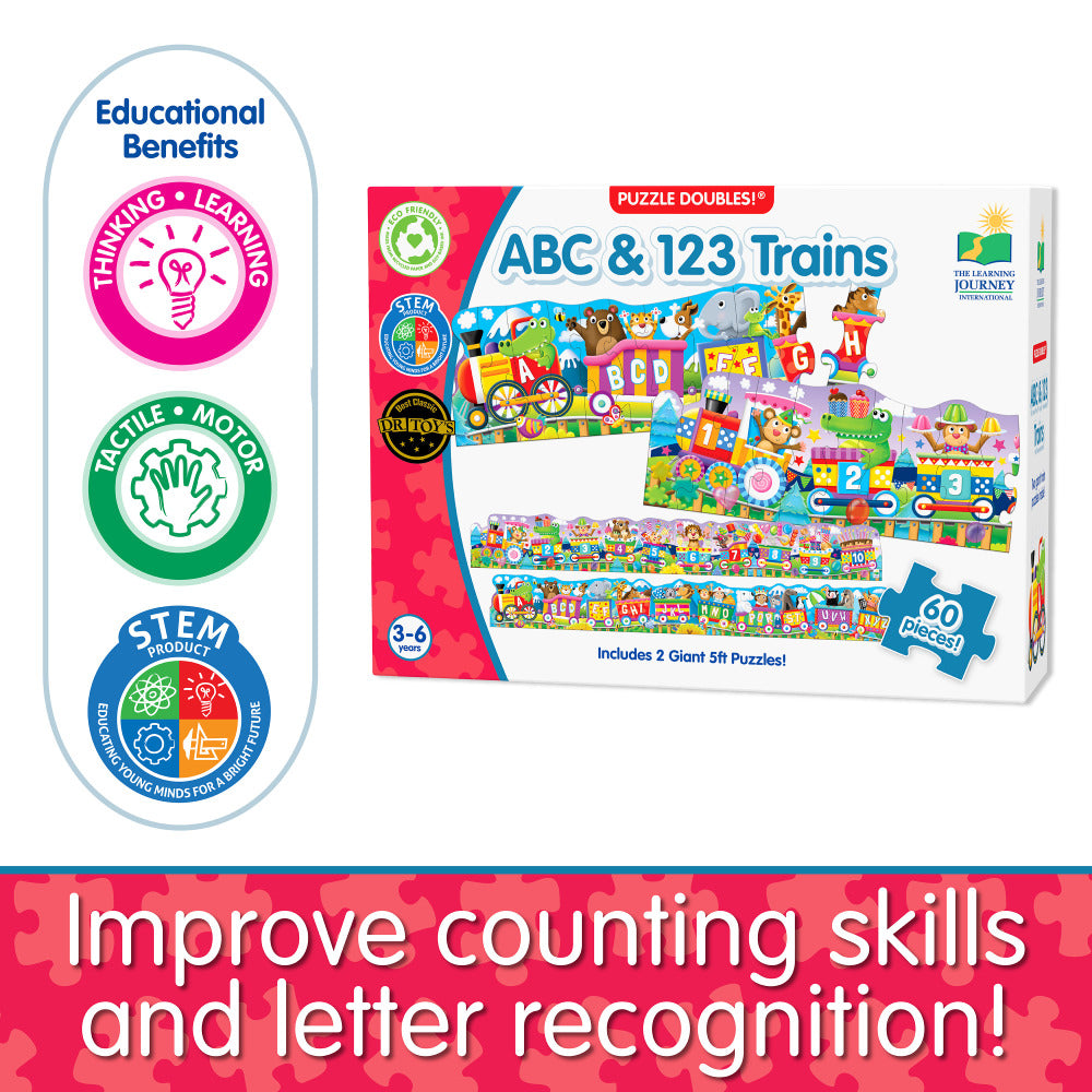 Puzzle Doubles ABC &123 Trains 60pc Puzzles
