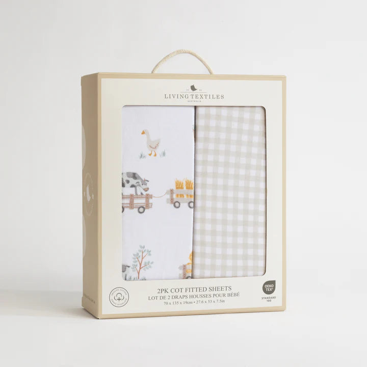 Living Textiles Tractor Ride Cot Fitted Sheet 2pk