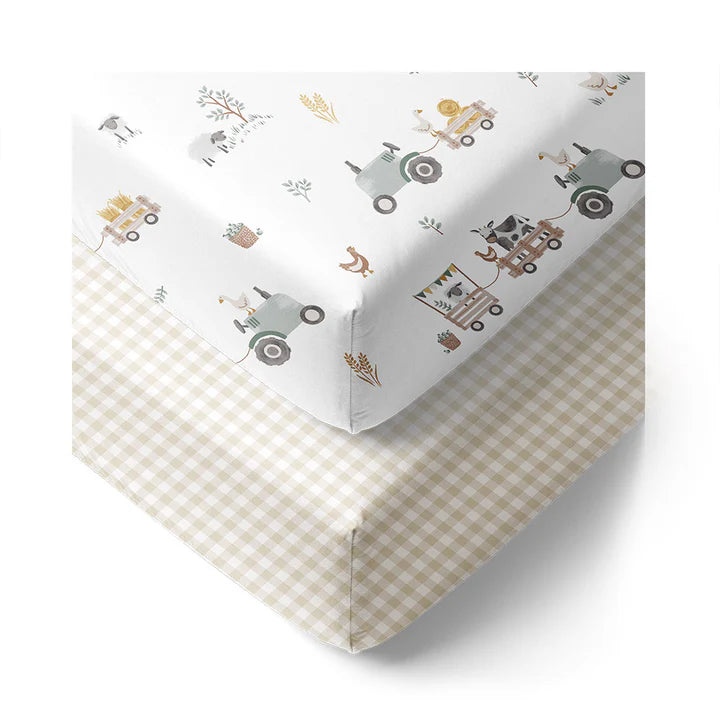 Living Textiles Tractor Ride Cot Fitted Sheet 2pk