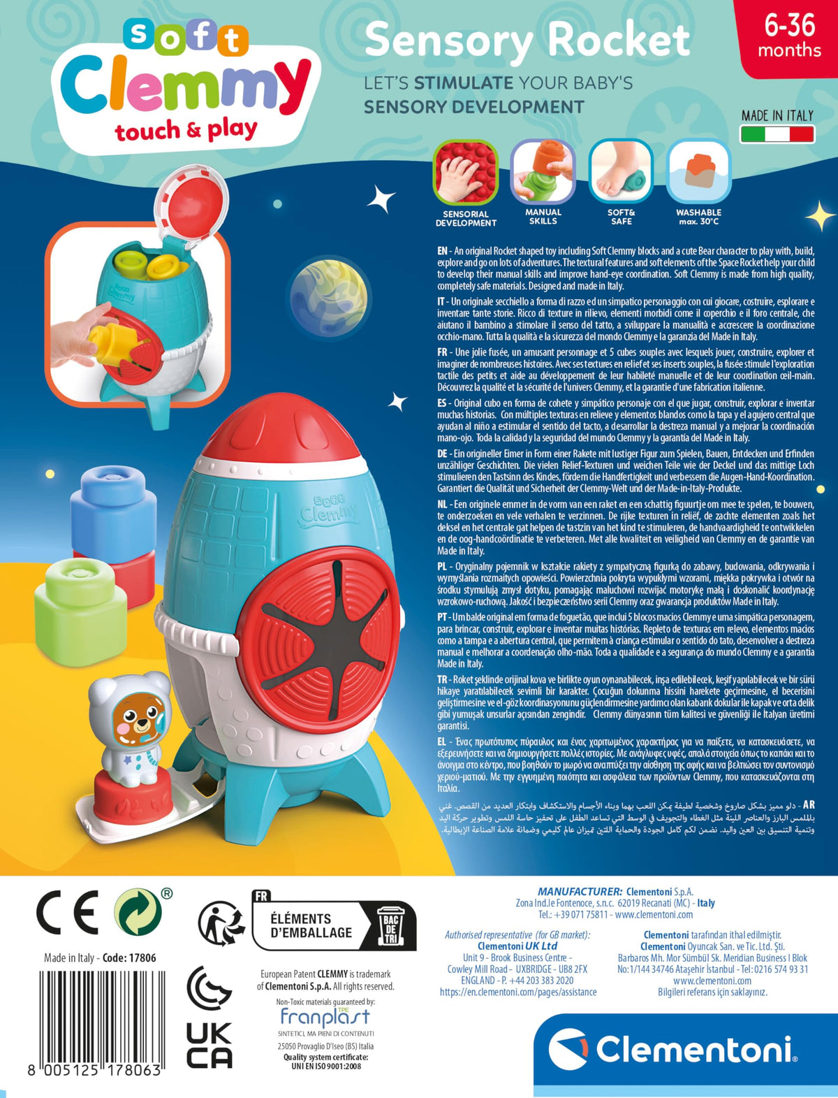 Clementoni  - Soft Clemmy - Sensory Rocket 6 - 36 months