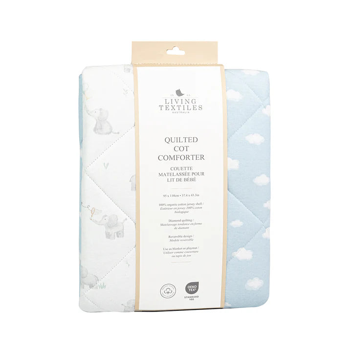 Living Textiles Reversible Quilted Cot Comforter 95 x 110cm - Elephant Playtime