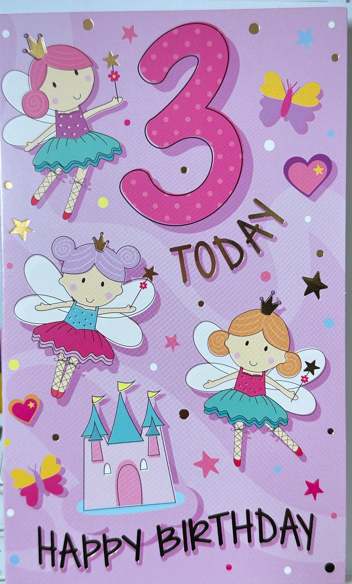 Birthday Card Age 3 Girl Princess Fairies