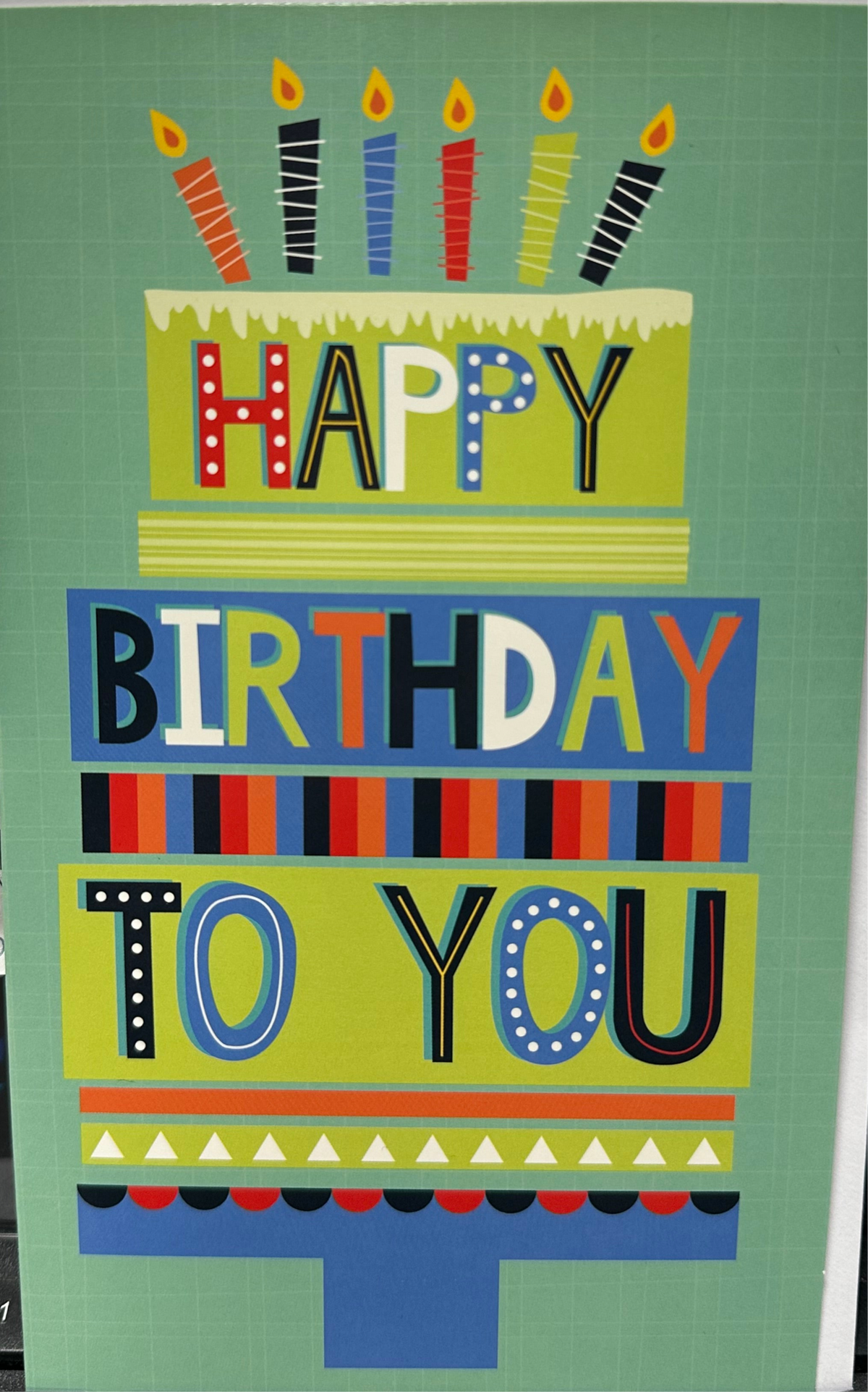 Birthday Card General Green Cake Happy Birthday To You