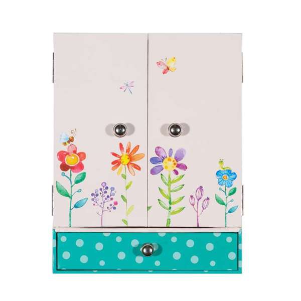 Floral Music Jewellery Box with Opening Doors and Drawers