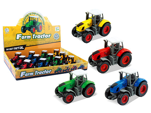 Die Cast Pull Back Farm Tractor 4 asst 7.8cm