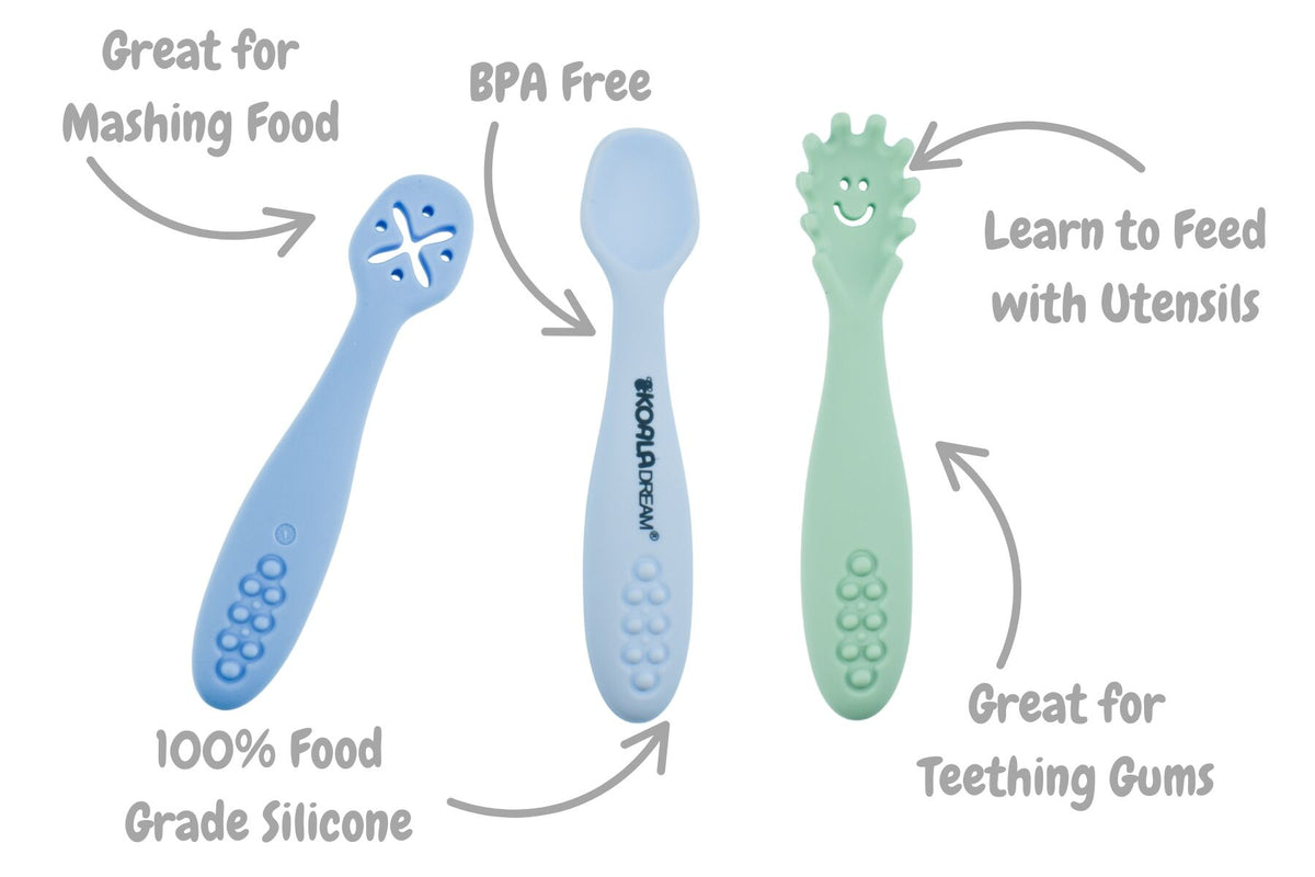 Koala Dream Sensory Silicone Licking Spoons 3pc Blue Set