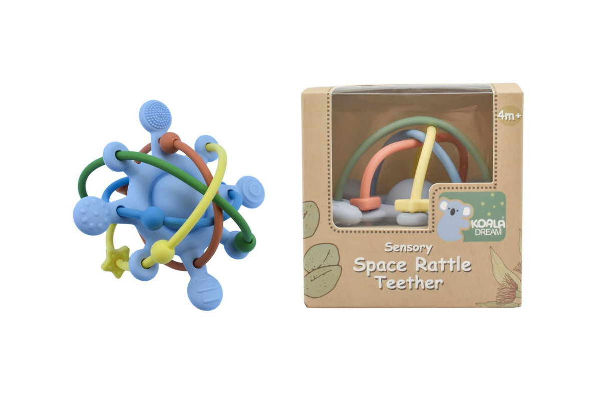 Silicone Sensory Space Rattle Teether Asst Colours 4m+