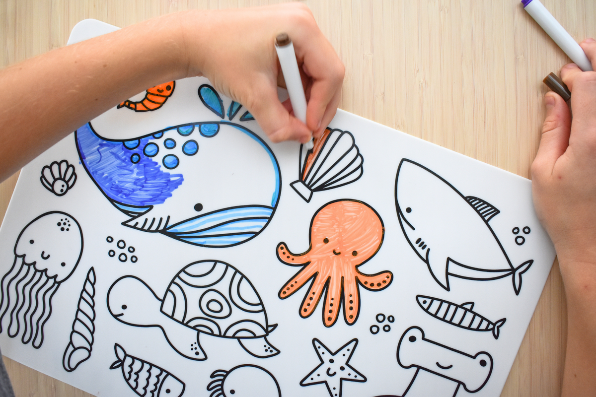 Silicone Reusable Drawing Mat Sea Animals