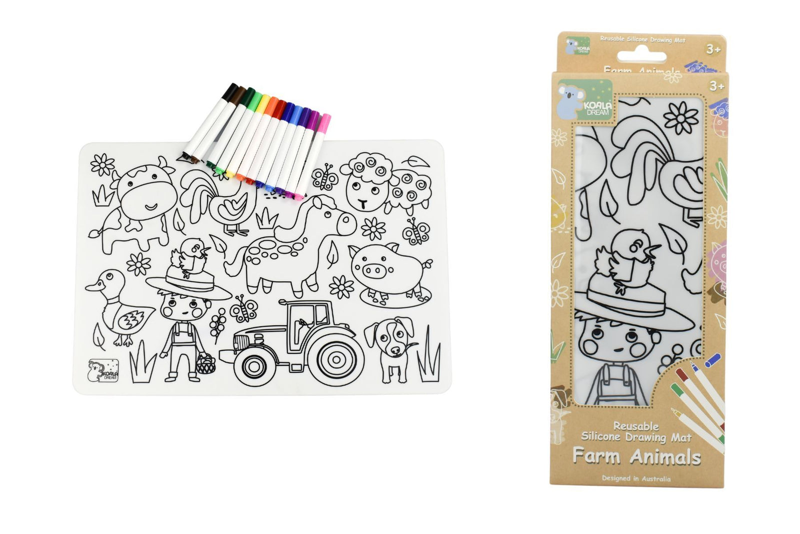 Koala Dream Silicone Reusable Drawing Mat - Farm Animals