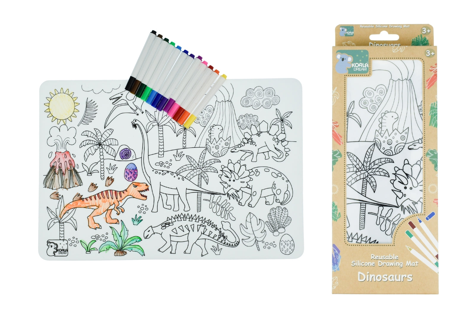 Koala Dream Reusable Silicone Drawing Mat - Dinosaurs