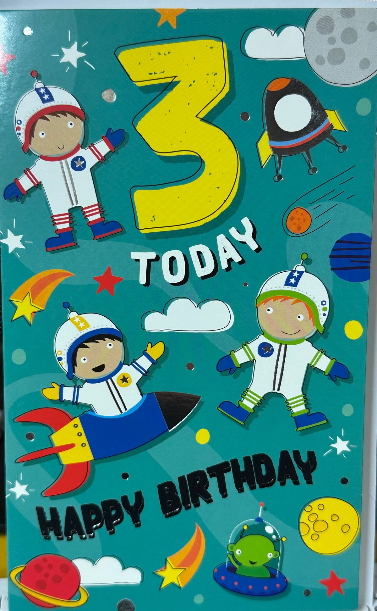 Birthday Card Age 3 Boy Space Rocket Astronaut