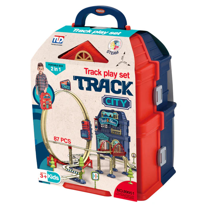 TRACK CITY Post Office/Book Store Train Play Set 83pcs Req 2 AAA Batteries