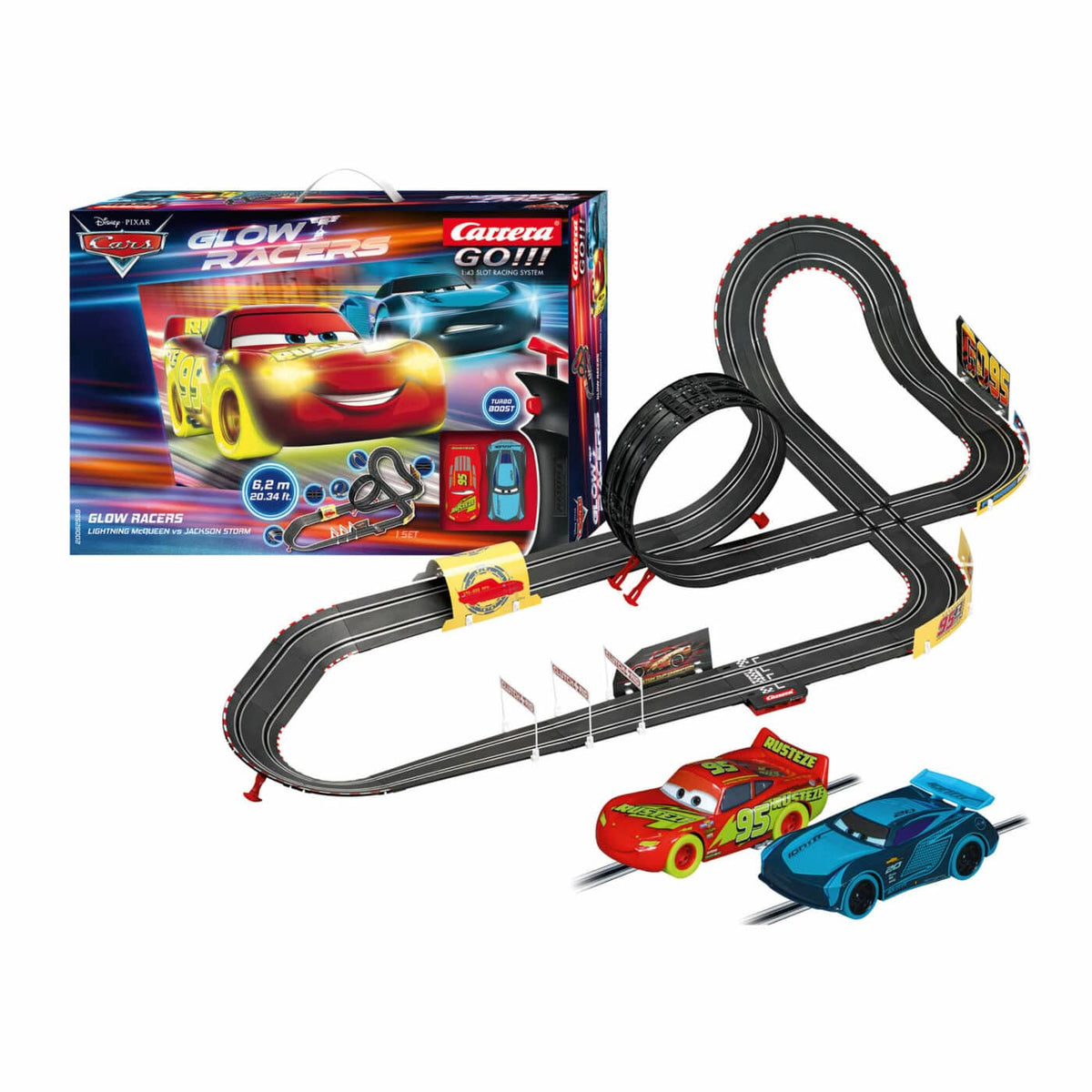 Carrera Go 1:43 Disney Pixar Cars Slot Car Set GLOW RACERS