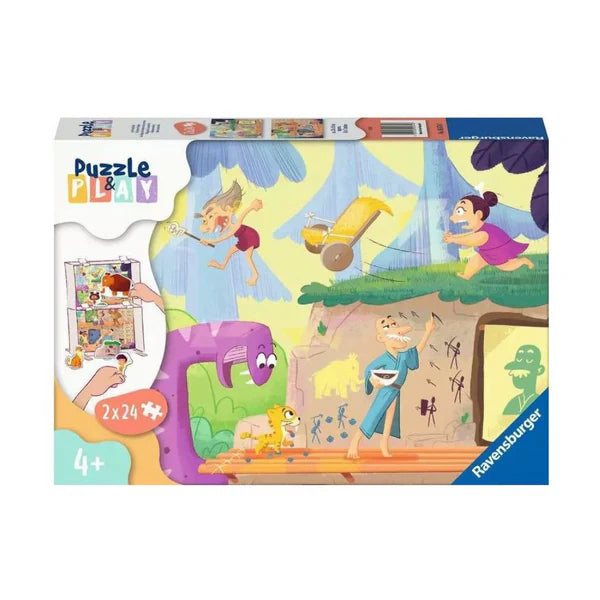 RB05674-3 Puzzle &amp; Play Prehistoric People 2 x 24pc Puzzle
