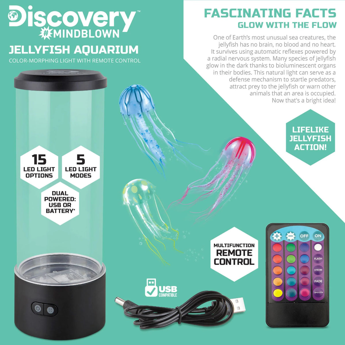 Discovery Mindblown Jellyfish Aquarium Lamp (USB or 6 x AAA batteries)