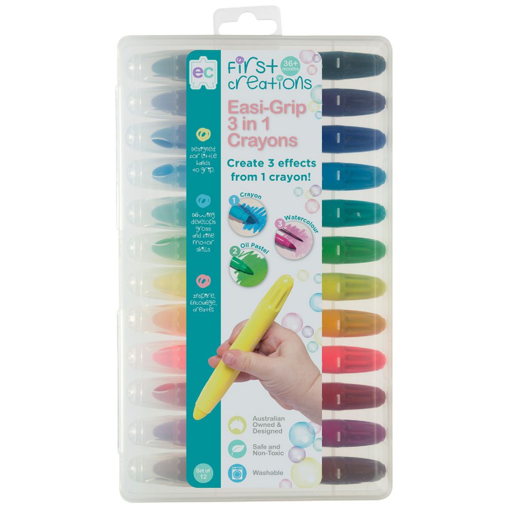 First Creations Easi Grip 3 In 1 Crayons Set Of 12