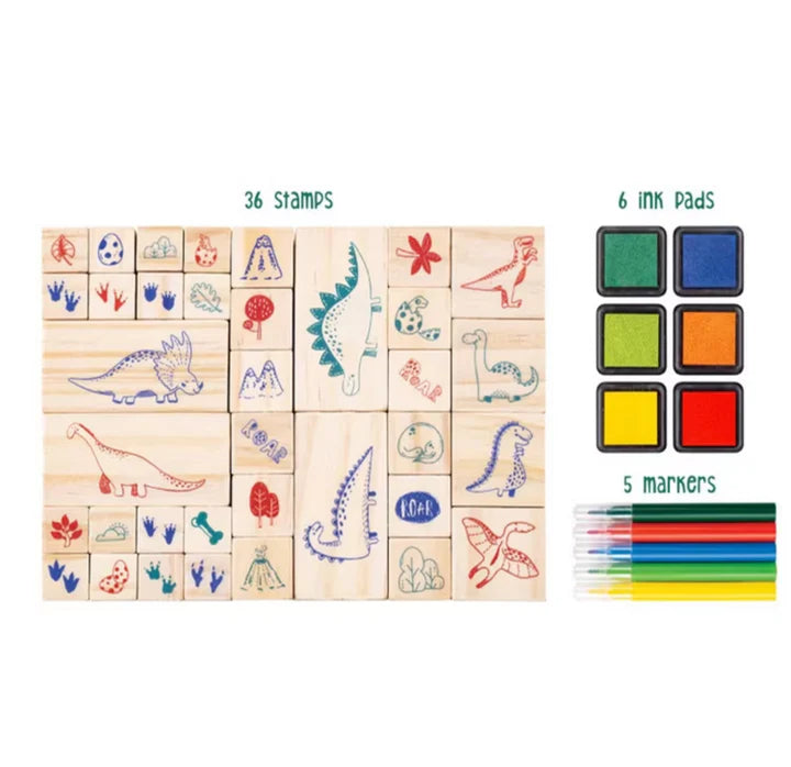 EC Wooden Stamp Set 47pc Dinosaur World