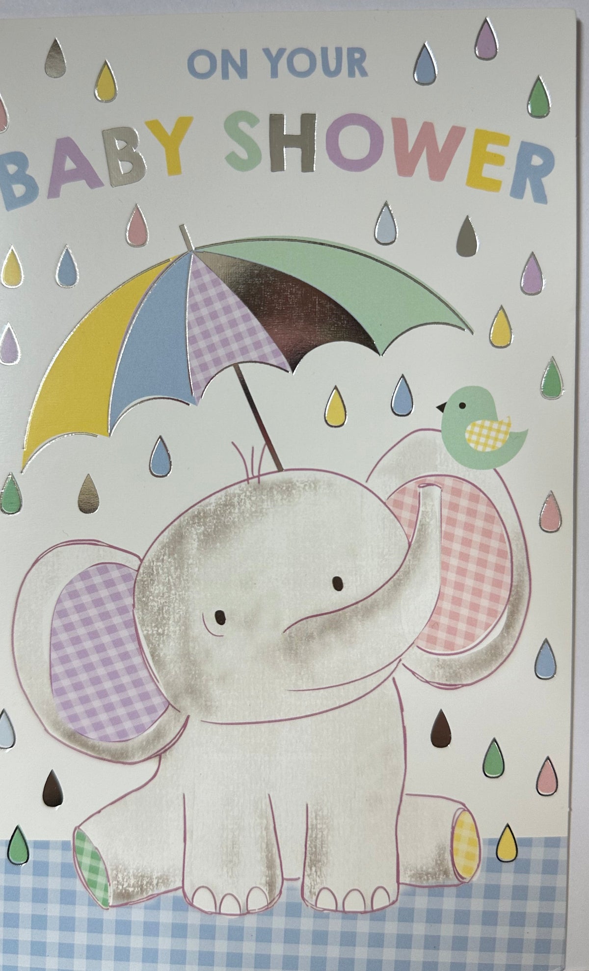 Birthday Card ' On Your Baby Shower' Elephant with Umbrella