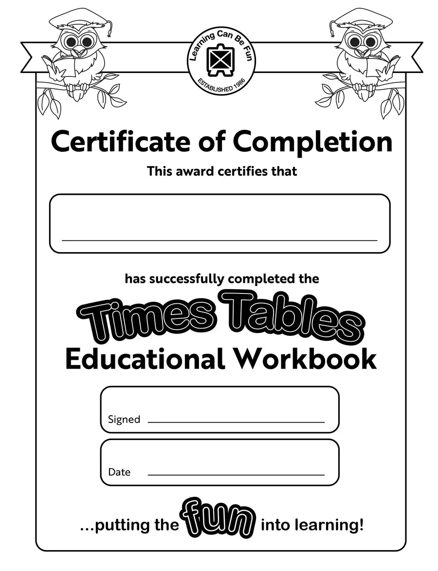 Educational Workbook Times Tables