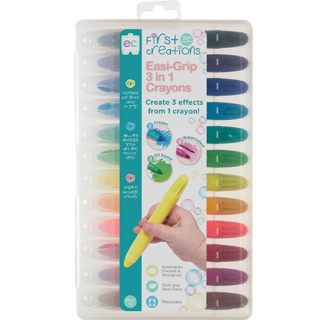 First Creations Easi Grip 3 In 1 Crayons Set Of 12