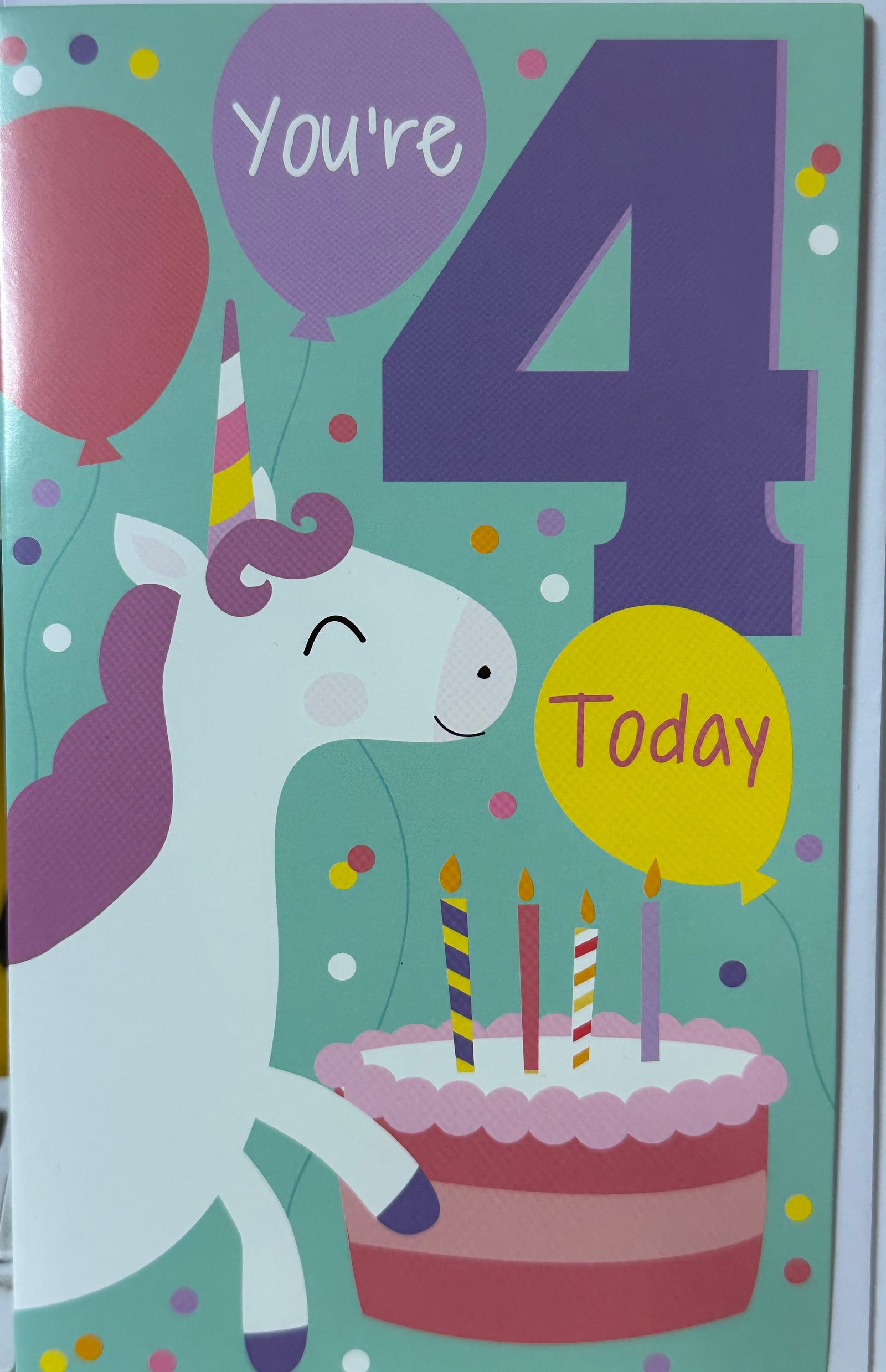 Birthday Card Age 4 Unicorn with Birthday Cake