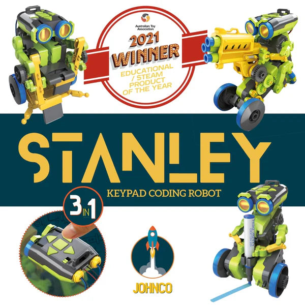 Johnco Stanley 3 in 1 Keypad Coding Robot - Requires 4 x AAA Batteries