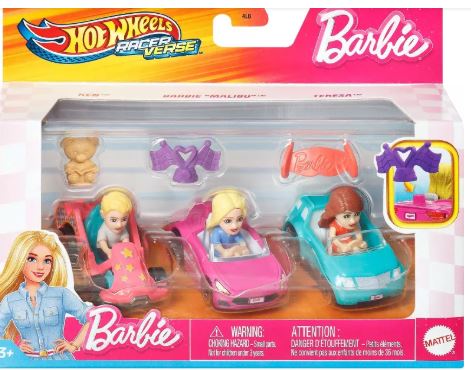 Hot Wheels RacerVerse Barbie 3 Pack Vehicles (Ken, Barbie, Theresa)