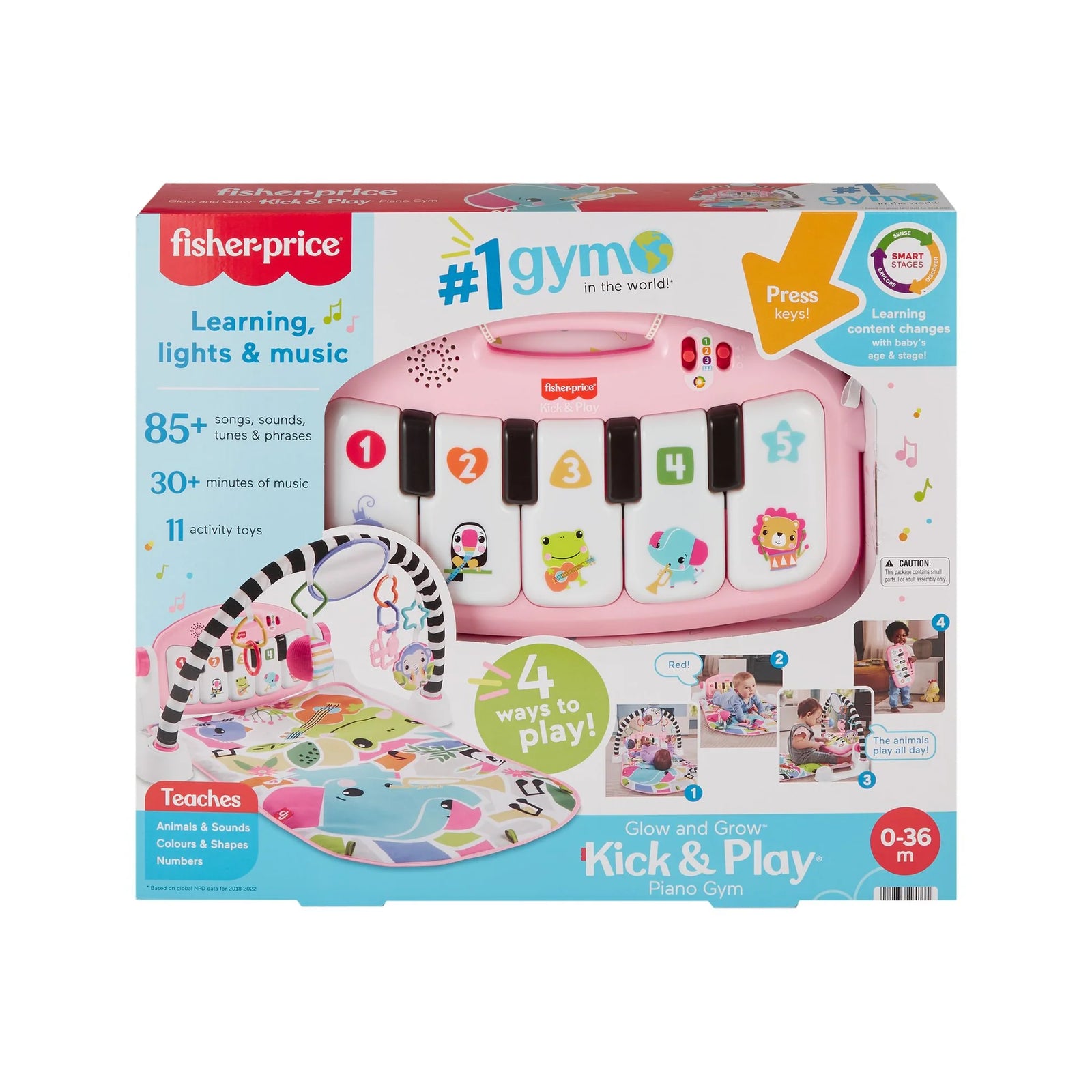 Fisher Price Glow and Grow Kick and Play Piano Gym Pink incl 3 x AA demo batteries