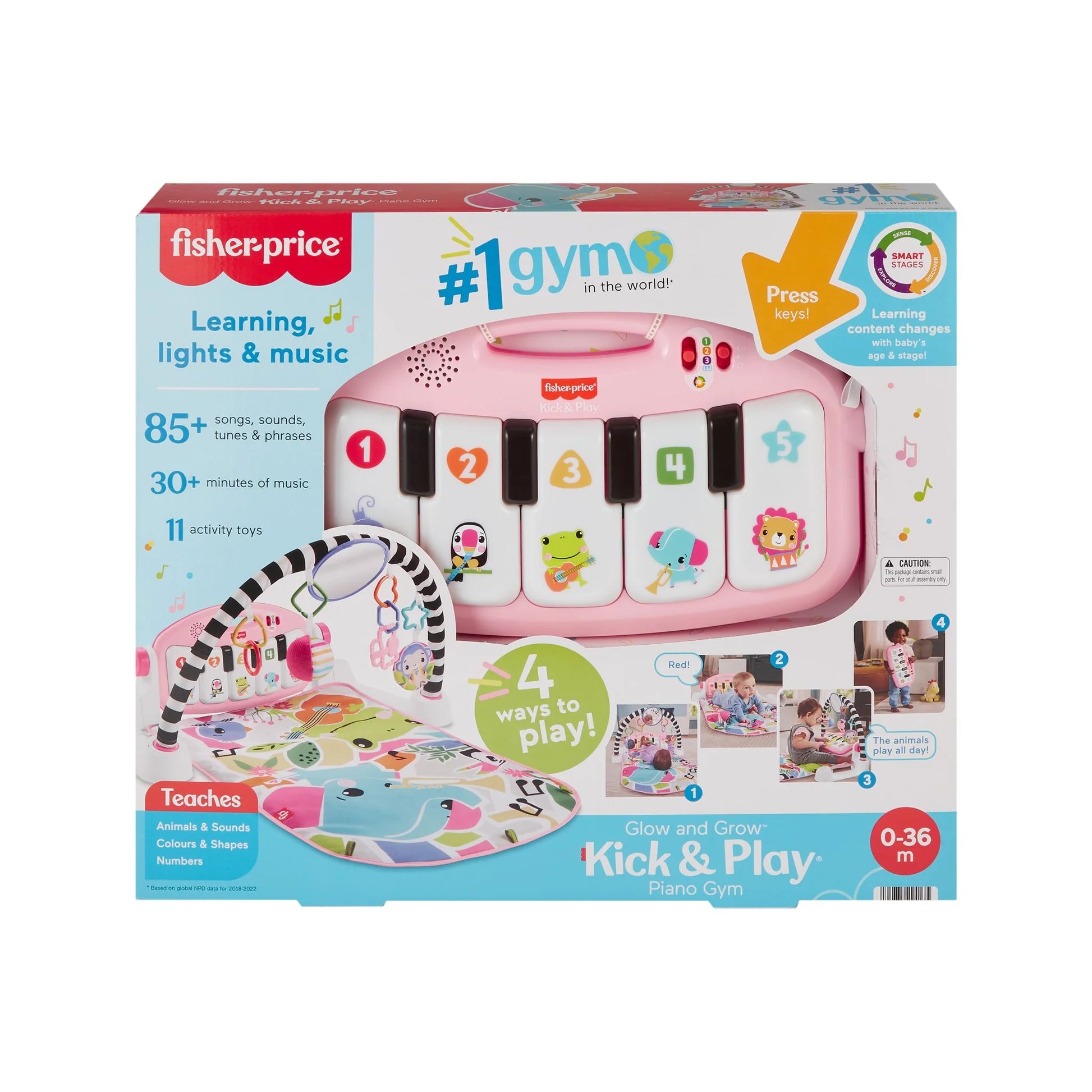 Fisher Price Glow and Grow Kick and Play Piano Gym Pink incl 3 x AA demo batteries