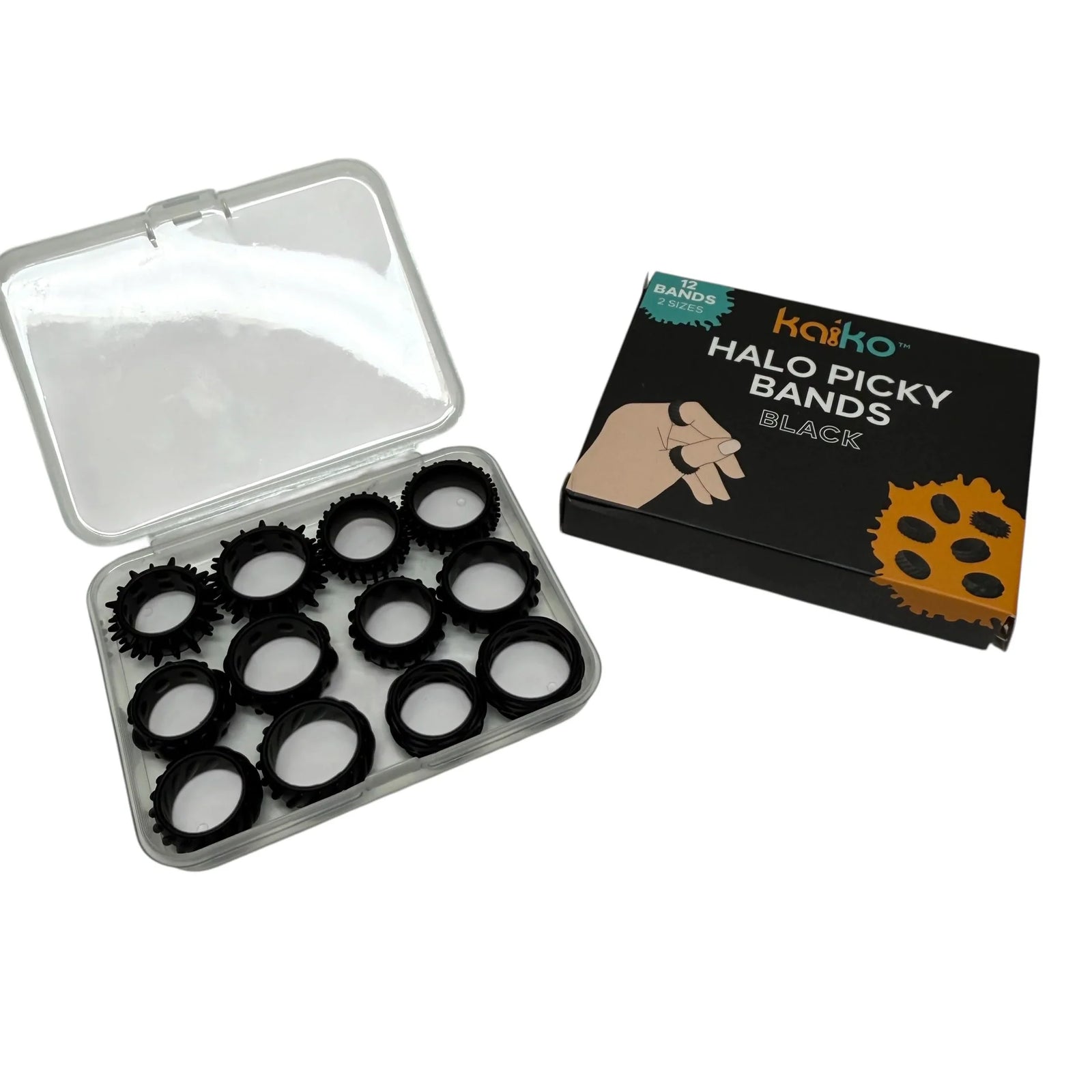 KAIKO Halo Picky Bands Set of 12 Wearable Sensory Tools & Picking Supports - Black