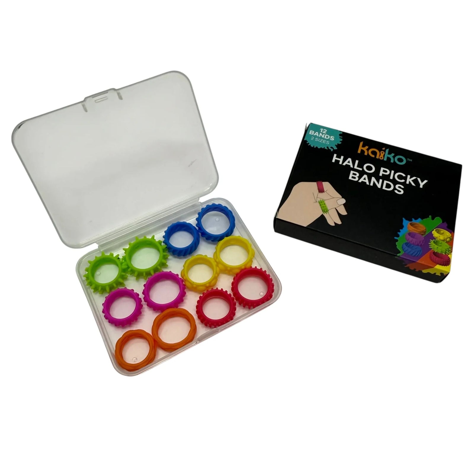 KAIKO Halo Picky Bands Set of 12 Wearable Sensory Tools & Picking Supports - Vibrant