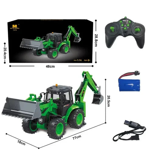 Huina 1/14 R/C Backhoe Loader - Green req 2 x AA batteries