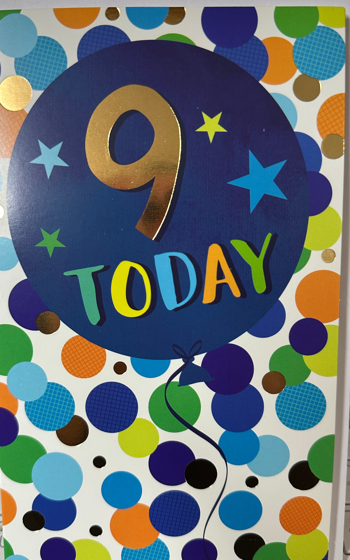 Birthday Card Age 9 Boy Balloons and Spots