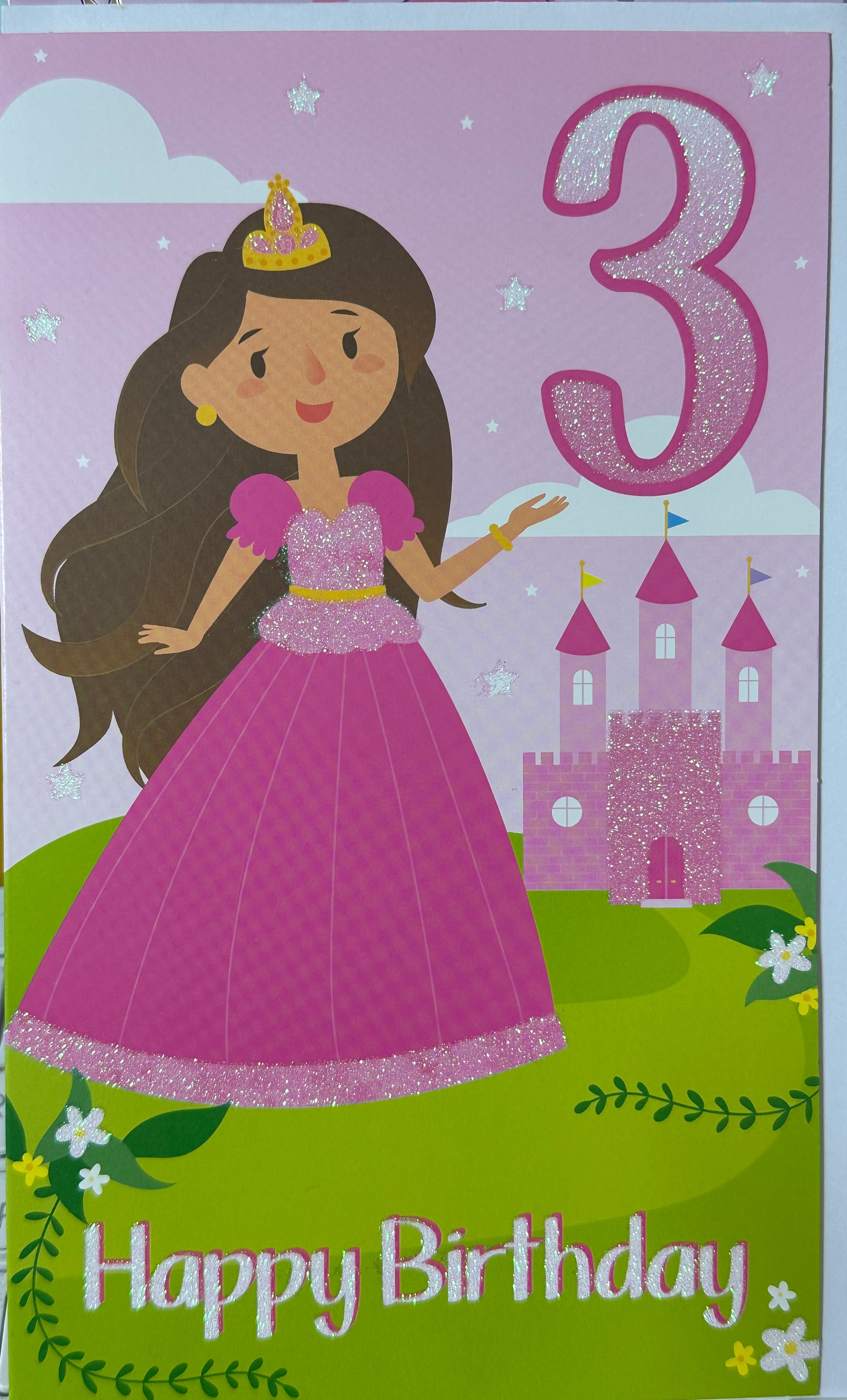 Birthday Card Age 3 Girl Princess and Castle