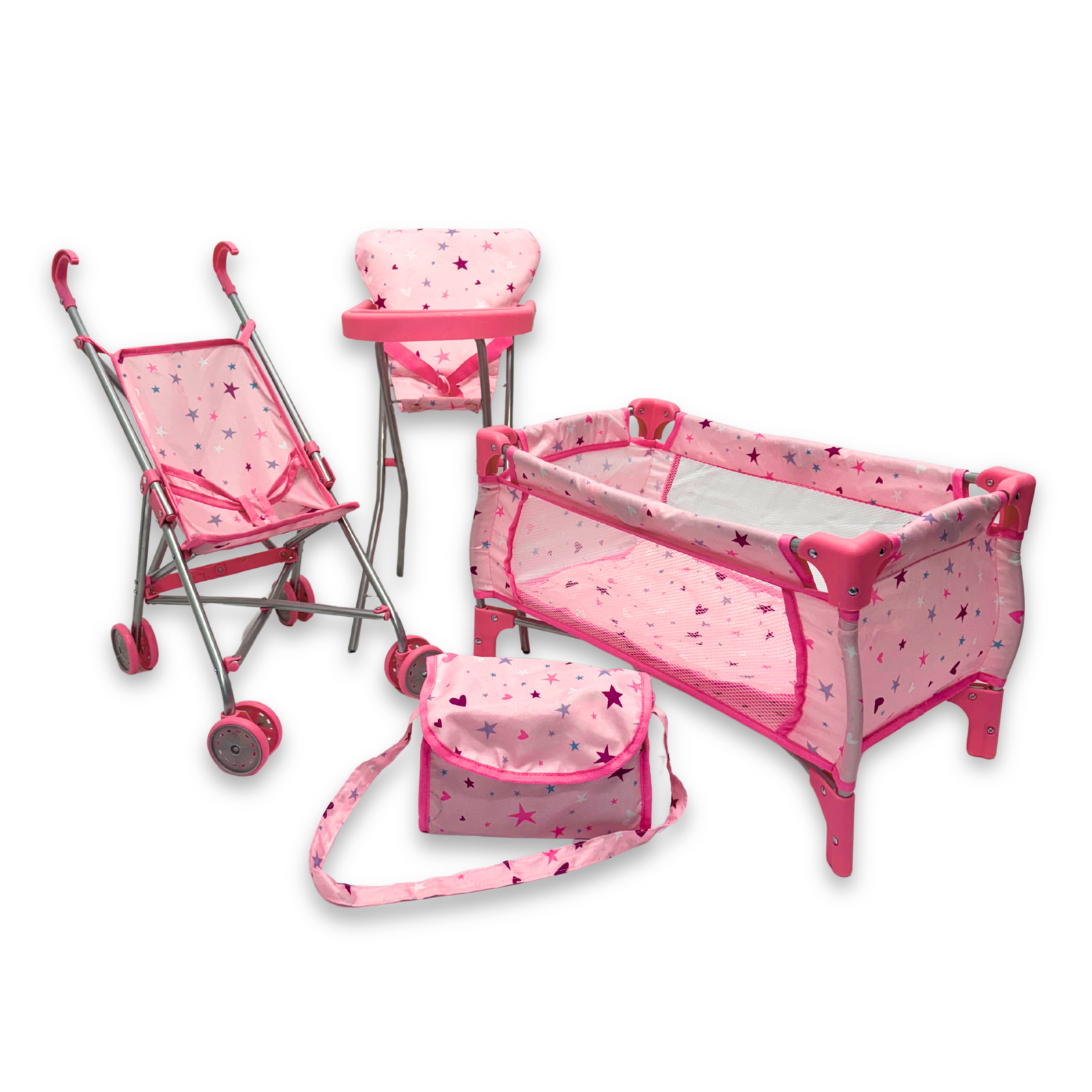 Playworld Dolls Travel Cot Pink with Stars