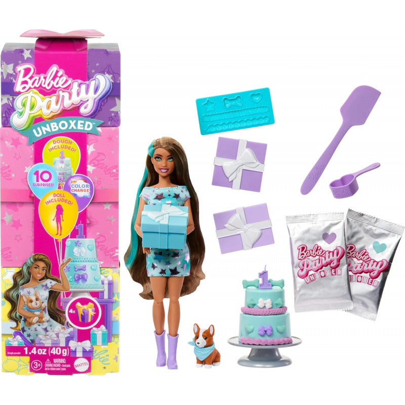 Barbie Party Surprise Unboxed Reveal Brunette Doll JGF72