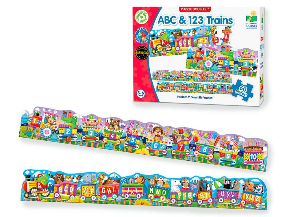 Puzzle Doubles ABC &amp;123 Trains 60pc Puzzles