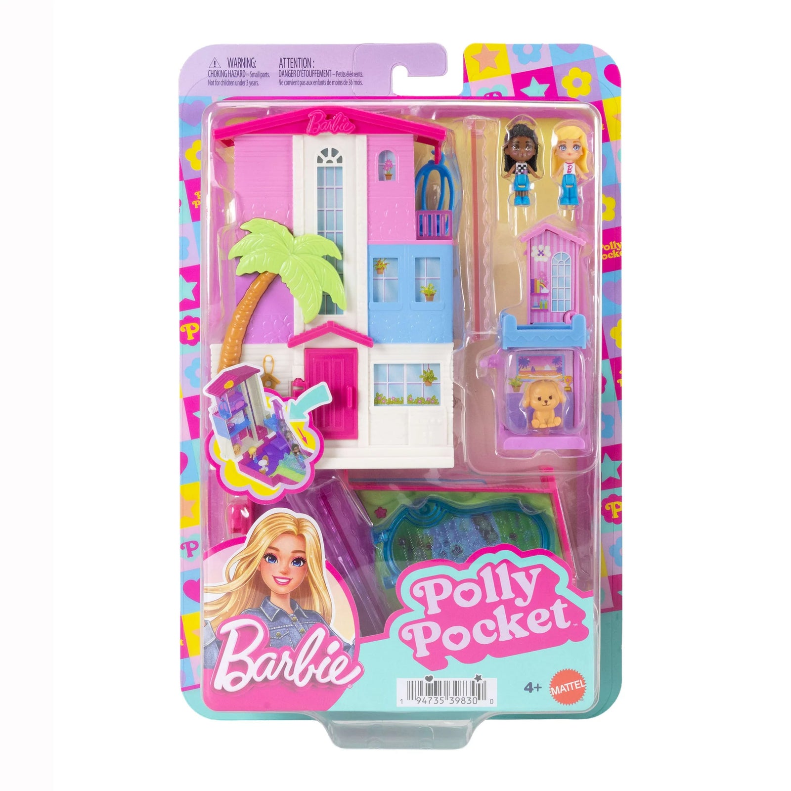 Polly Pocket Dreamhouse Compact Playset with Micro Barbie and Brooklyn Dolls Puppy Pool and Accessories